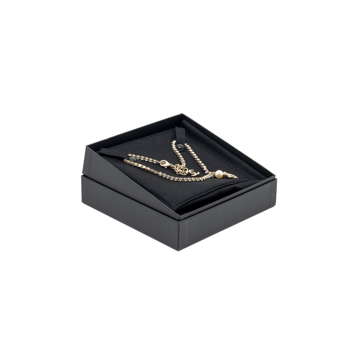 Chanel Pearl and CC logo with crystal chain necklace light gold tone