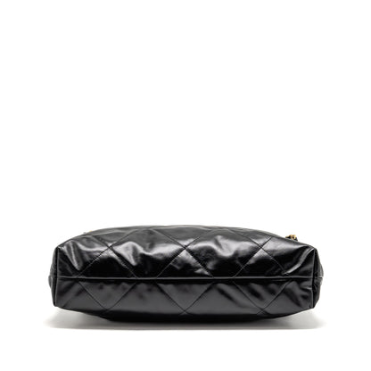 Chanel Medium 22 Bag Gold Letter Shiny Calfskin Black GHW (microchip)