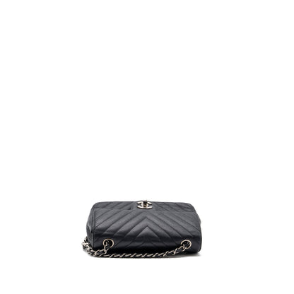 Chanel Mini Rectangular Flap Bag Chevron Caviar Black SHW