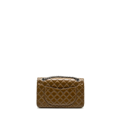 Chanel small 2.55 reissue flap bag calfskin khaki ruthenium hardware