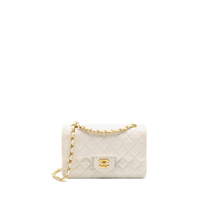 Chanel Vintage Small Classic Double Flap Bag Lambskin White GHW