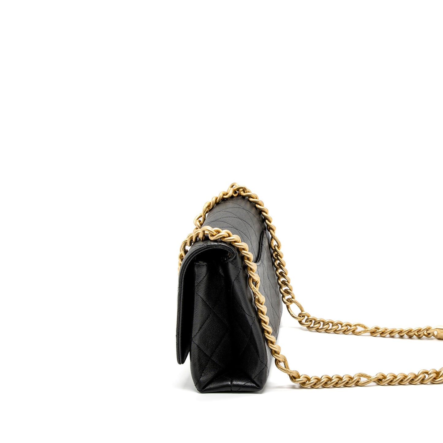 Chanel Flap Bag With Detail Chain Grained Calfskin Black Brushed GHW (Microchip)