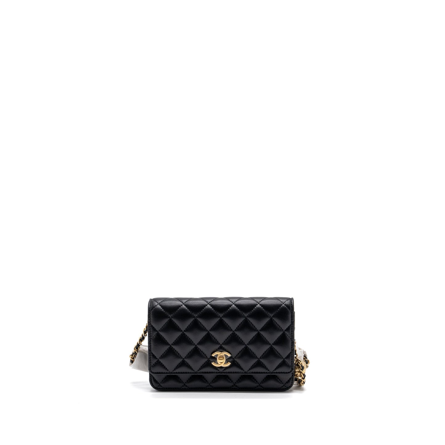 Chanel 23k Pearl Crush Wallet On Chain Lambskin Black GHW (Microchip)
