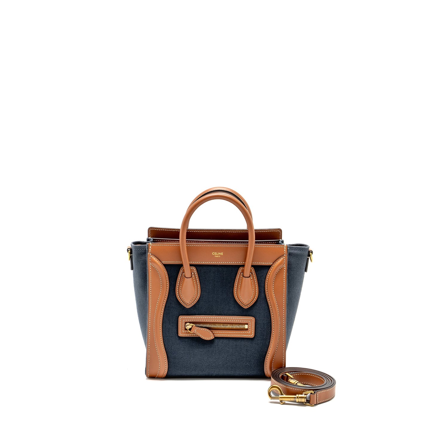Celine Nano Luggage Purse Calfskin/Denim Tan/Navy