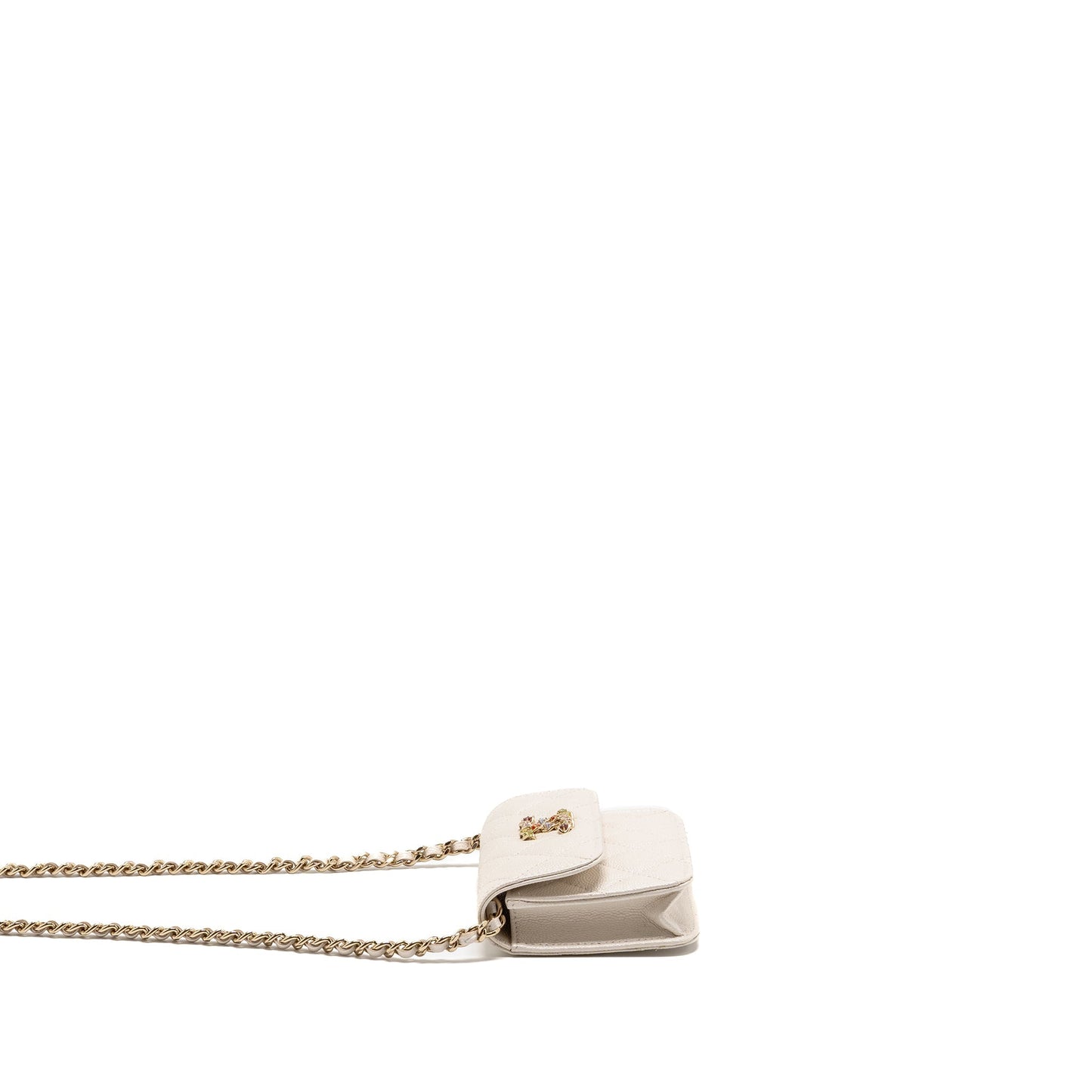 Chanel Jewellery CC Mini Flap Clutch with Chain Caviar Pearly White LGHW (Microchip)