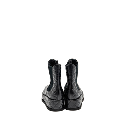 Chanel Size 39 CC Cap Toe Quilted Short Platform Boots Lambskin/Patent Black