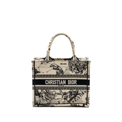 Dior Small Book Tote Latte/Black Toile De Jouy Zodiac Embroidery