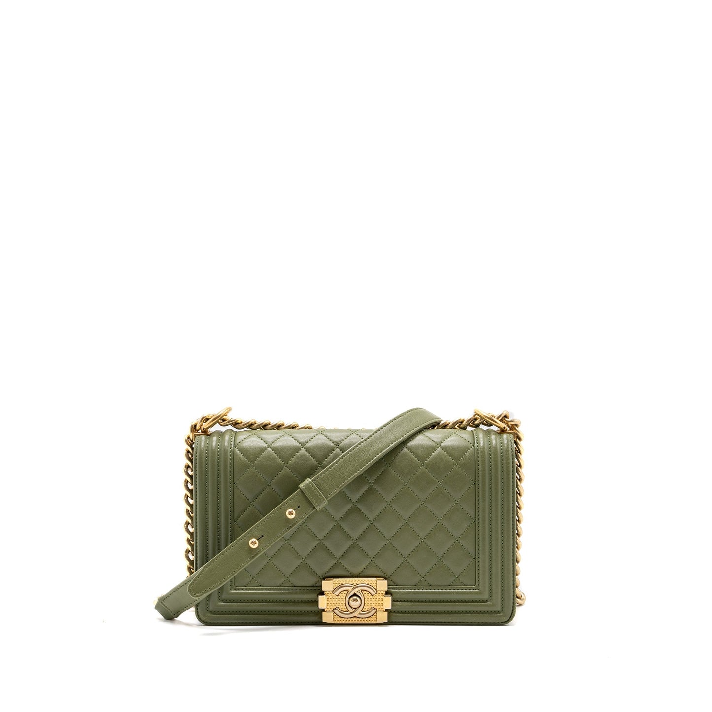Chanel Medium boy bag lambskin green GHW