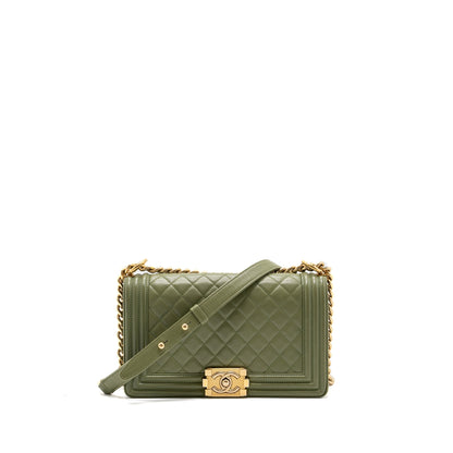 Chanel Medium boy bag lambskin green GHW