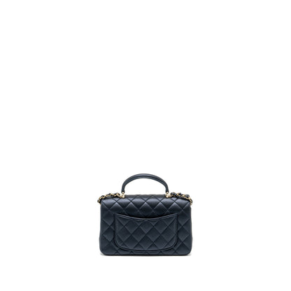 Chanel Top handle mini rectangular flap bag lambskin navy LGHW (microchip)