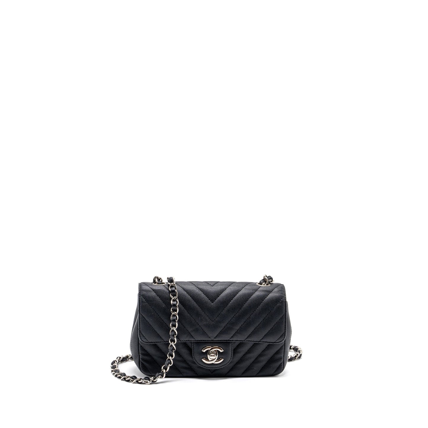 Chanel Mini Rectangular Flap Bag Chevron Caviar Black SHW
