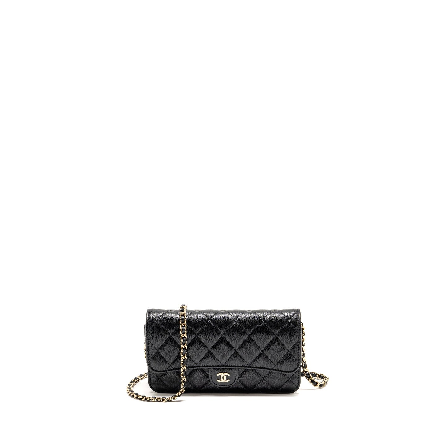 Chanel Quilted CC Clutch on Chain Caviar Black LGHW (Microchip)