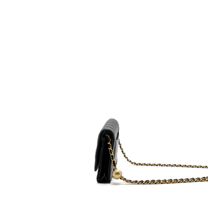 Chanel Pearl Crush Wallet On Chain Lambskin Black GHW (microchip)