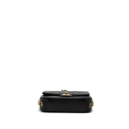 Chanel Quilted Flap Bag with Double and CC Logo Chain Caviar Black GHW (Microchip)