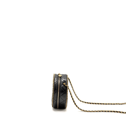 CHANEL Round Vanity With Chain Lambskin Black GHW (Microchip)