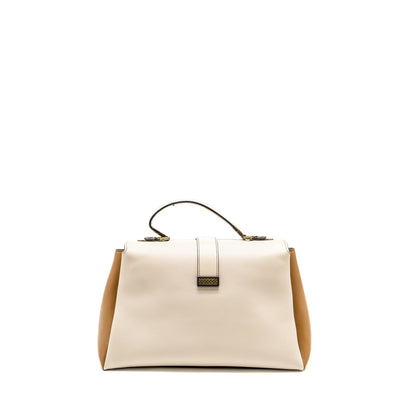 Bottega Veneta Top Handle Piazza Purse Nappa White/Beige/Light Brown Multicolour Hardware