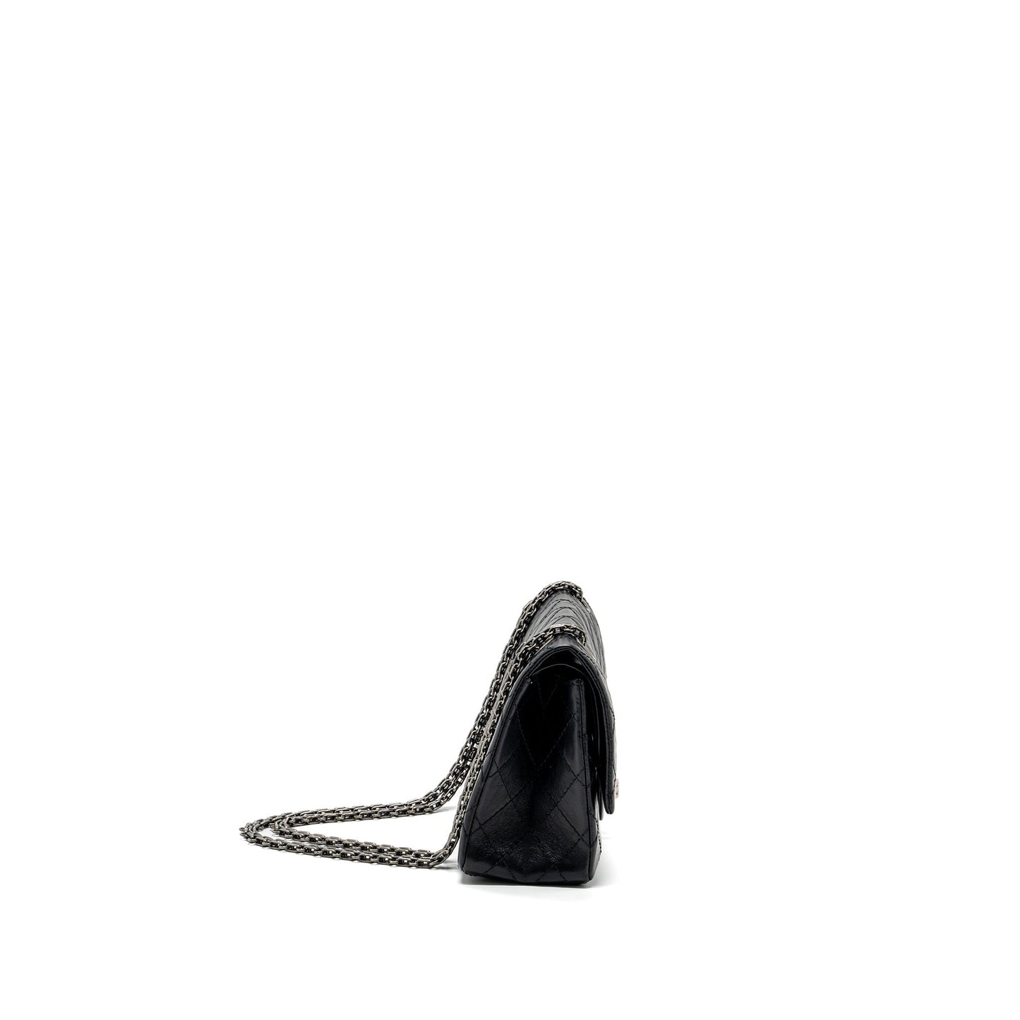 Chanel small 2.55 reissue flap bag aged calfskin black ruthenium hardware