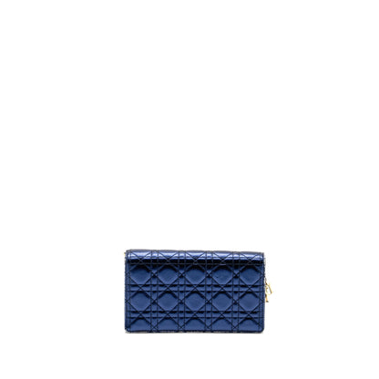 Dior Lady Dior Pouch Cannage Wallet On Chain Lambskin Blue