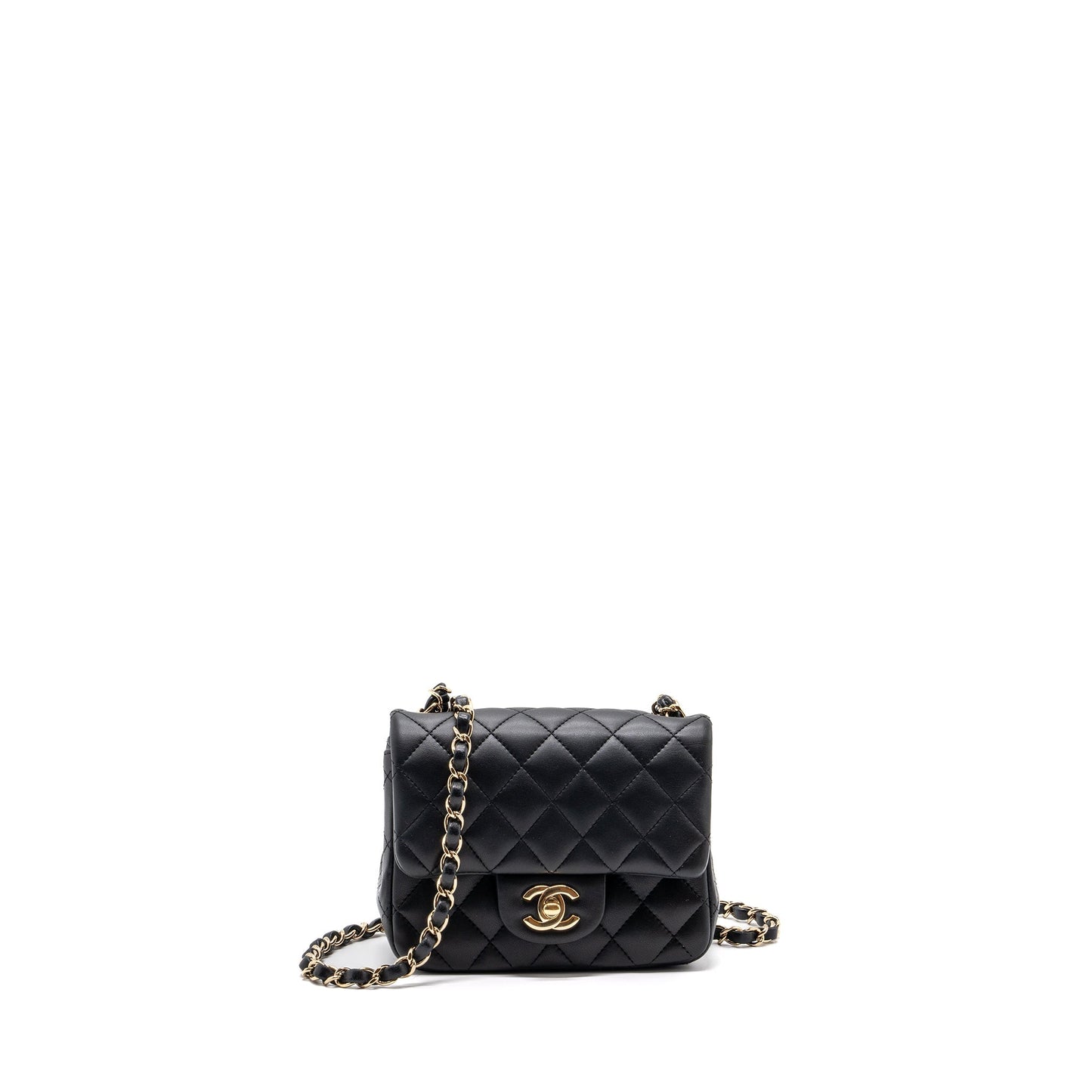 chanel mini square flap bag lambskin black GHW