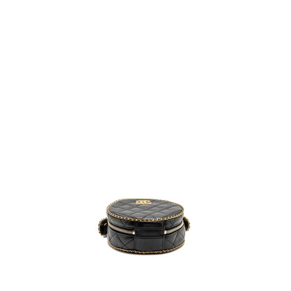 CHANEL Round Vanity With Chain Lambskin Black GHW (Microchip)
