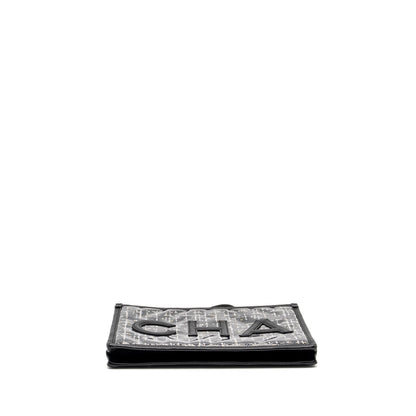 Chanel Letter Logo Clutch Bag Tweed PVC/Lambskin Black LGHW