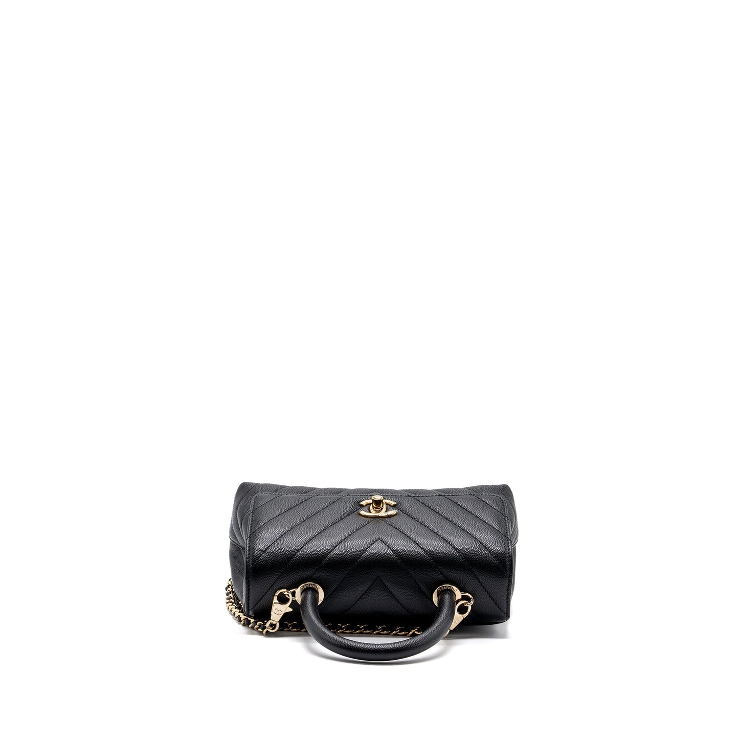 Chanel Small Coco Handle Chevron Caviar Black LGHW