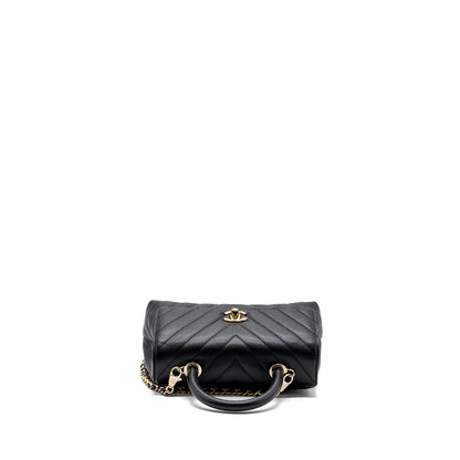 Chanel Small Coco Handle Chevron Caviar Black LGHW
