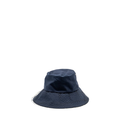 Dior Size 57 Teddy-D Brim Bucket Hat with Veil Blue