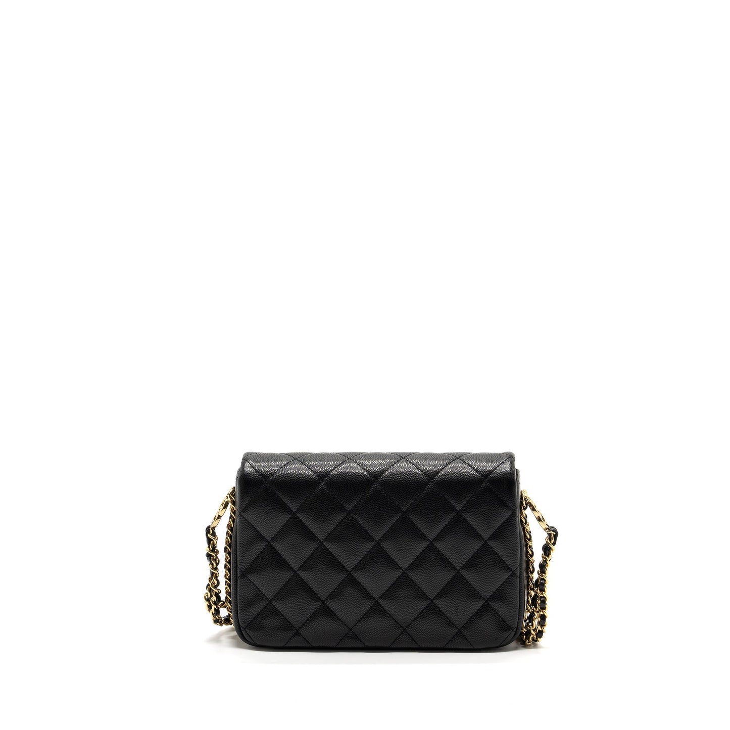 Chanel Quilted Flap Bag with Double and CC Logo Chain Caviar Black GHW (Microchip)