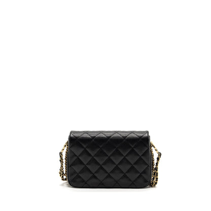 Chanel Quilted Flap Bag with Double and CC Logo Chain Caviar Black GHW (Microchip)