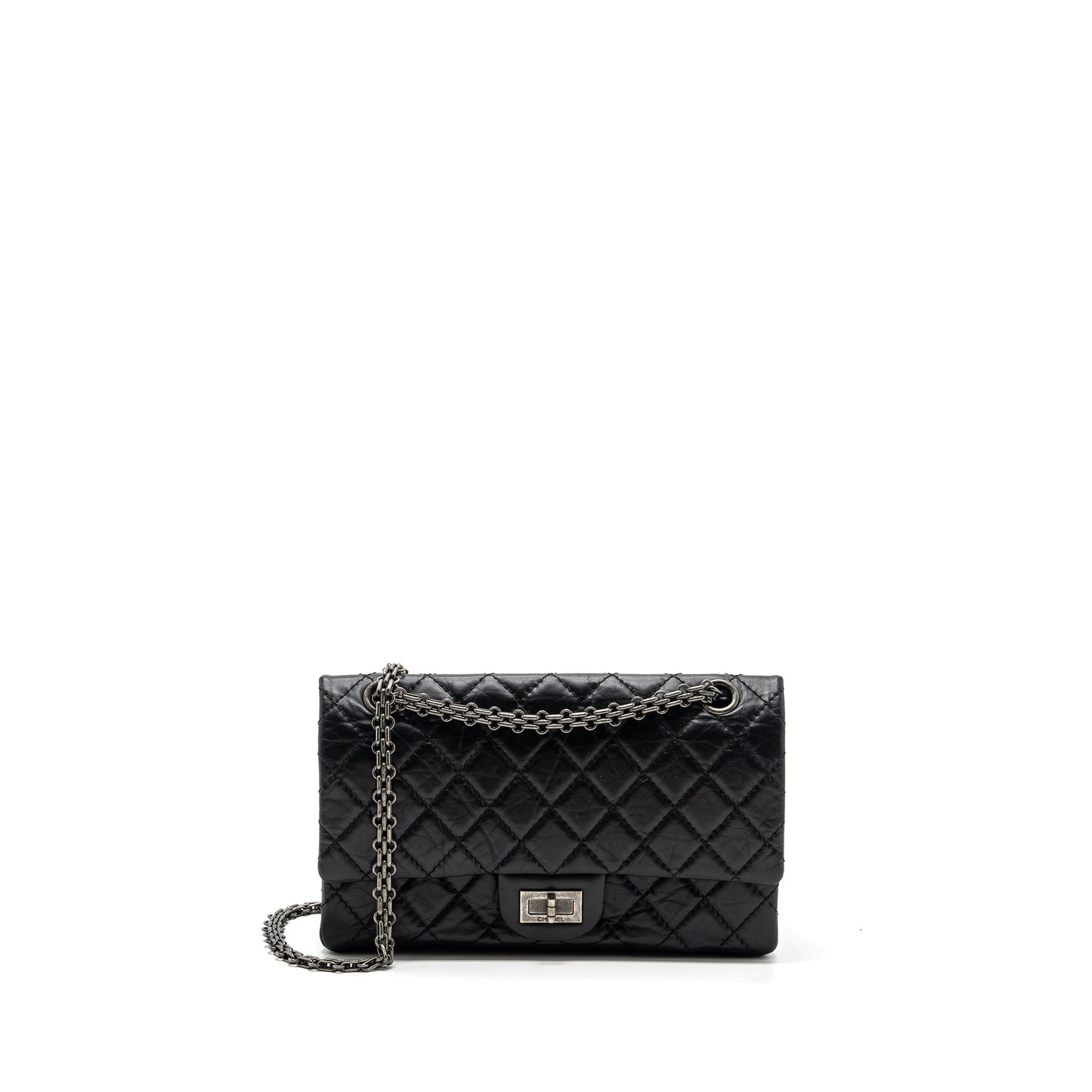 Chanel small 2.55 reissue flap bag aged calfskin black ruthenium hardware