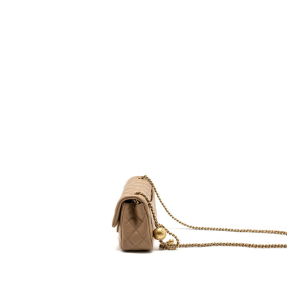 Chanel 22B pearl crush mini rectangular flap bag lambskin dark Beige GHW (Microchip)