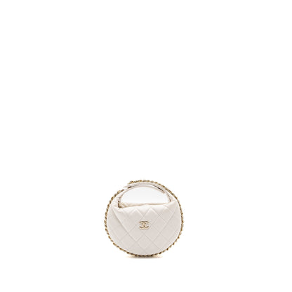 Chanel 23C Round Clutch Lambskin White LGHW (microchip)