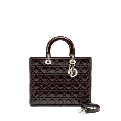 Dior large lady dior patent burgundy