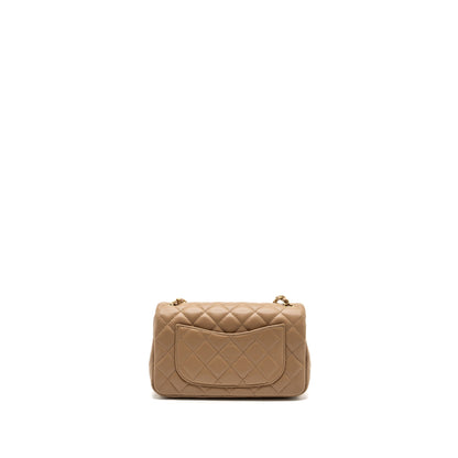 Chanel 22B pearl crush mini rectangular flap bag lambskin dark Beige GHW (Microchip)