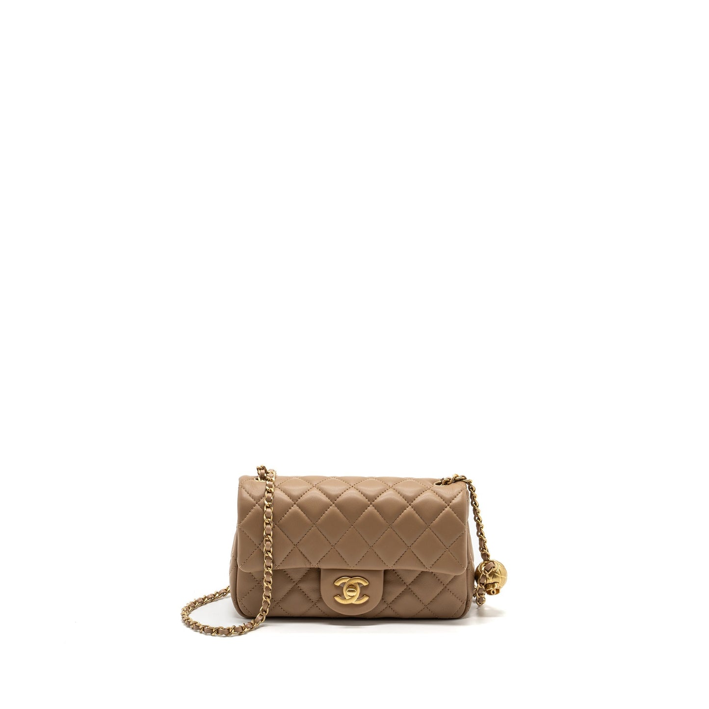 Chanel 22B pearl crush mini rectangular flap bag lambskin dark Beige GHW (Microchip)