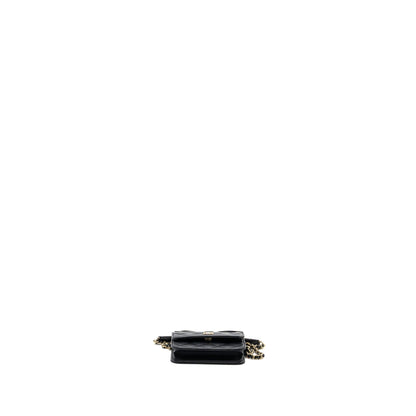 Chanel mini flap card holder with ribbon chain lambskin black LGHW