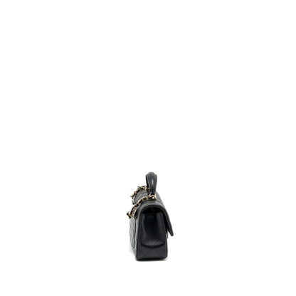 Chanel Top Handle Mini Rectangular Flap Bag Lambskin Black LGHW (Microchip )
