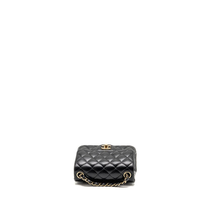 Chanel Mini Square Flap Bag Lambskin Black LGHW (Microchip)
