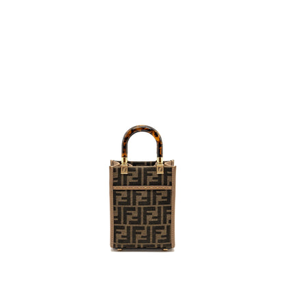 Fendi Mini Sunshine Shopper Purse Canvas/Calfskin Brown