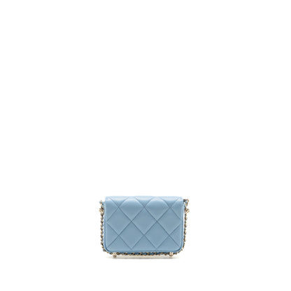 Chanel Mini Flap Clutch with Chaim Lambskin Light Blue LGHW