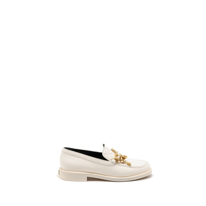 Chanel size 39 Leather chain/pearl cc logo loafer lambskin white GHW
