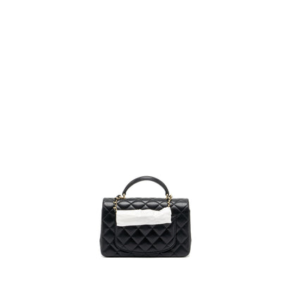 Chanel Top Handle Mini Rectangular Flap Bag Lambskin Black LGHW (Microchip )
