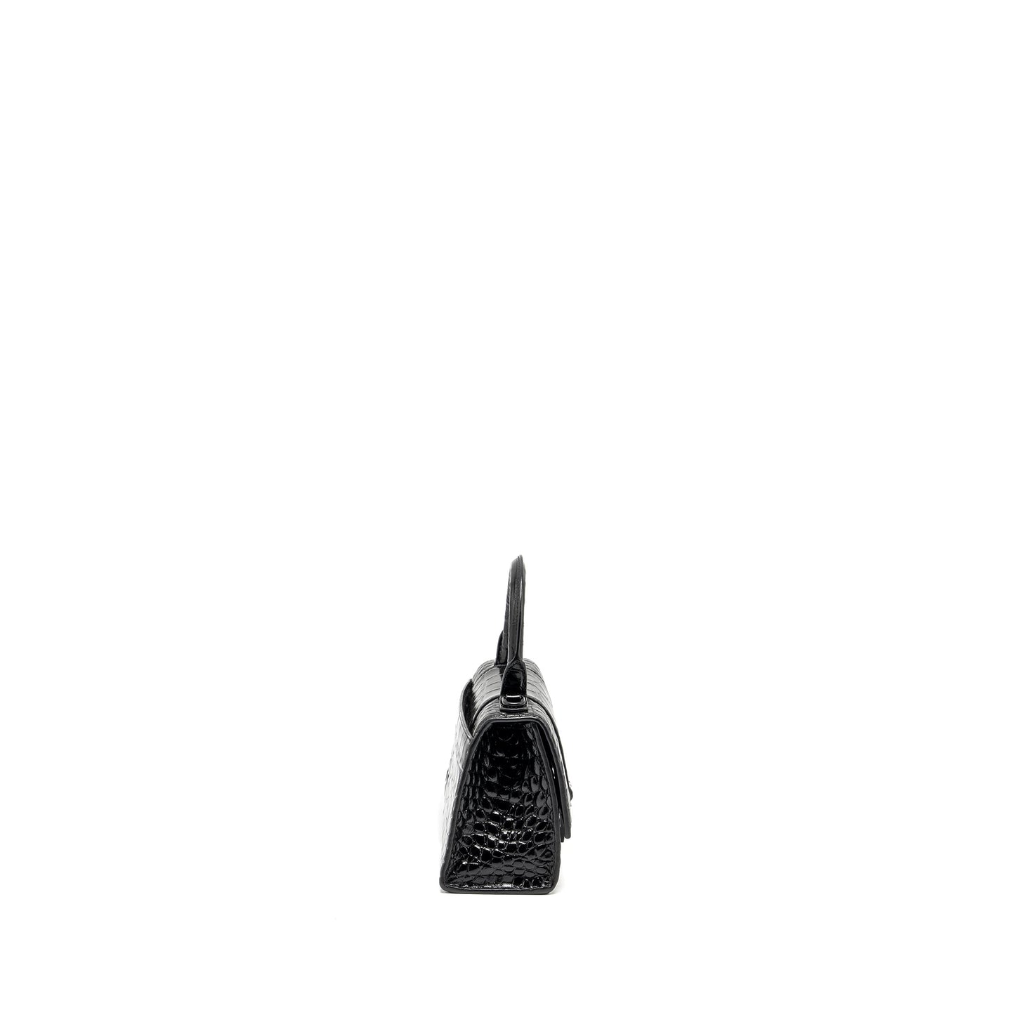 Balenciaga Hourglass Crocodile-Embossed Calfskin So Black