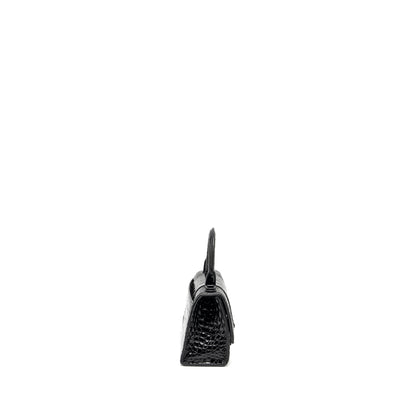 Balenciaga Hourglass Crocodile-Embossed Calfskin So Black