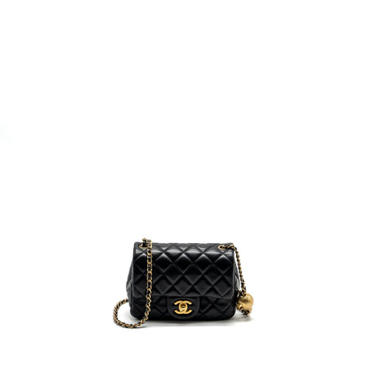 Chanel Pearl Crush Mini Square Flap Bag Lambskin BLACK GHW (Microchip)