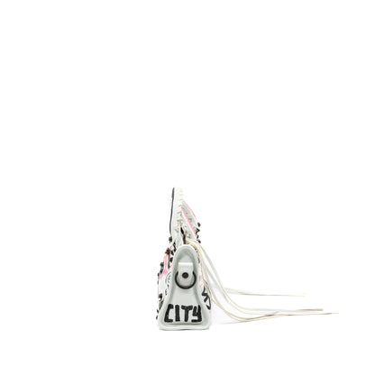 Balenciaga City Graffiti Classic Studs Purse leather white / pink/ black with black hardware