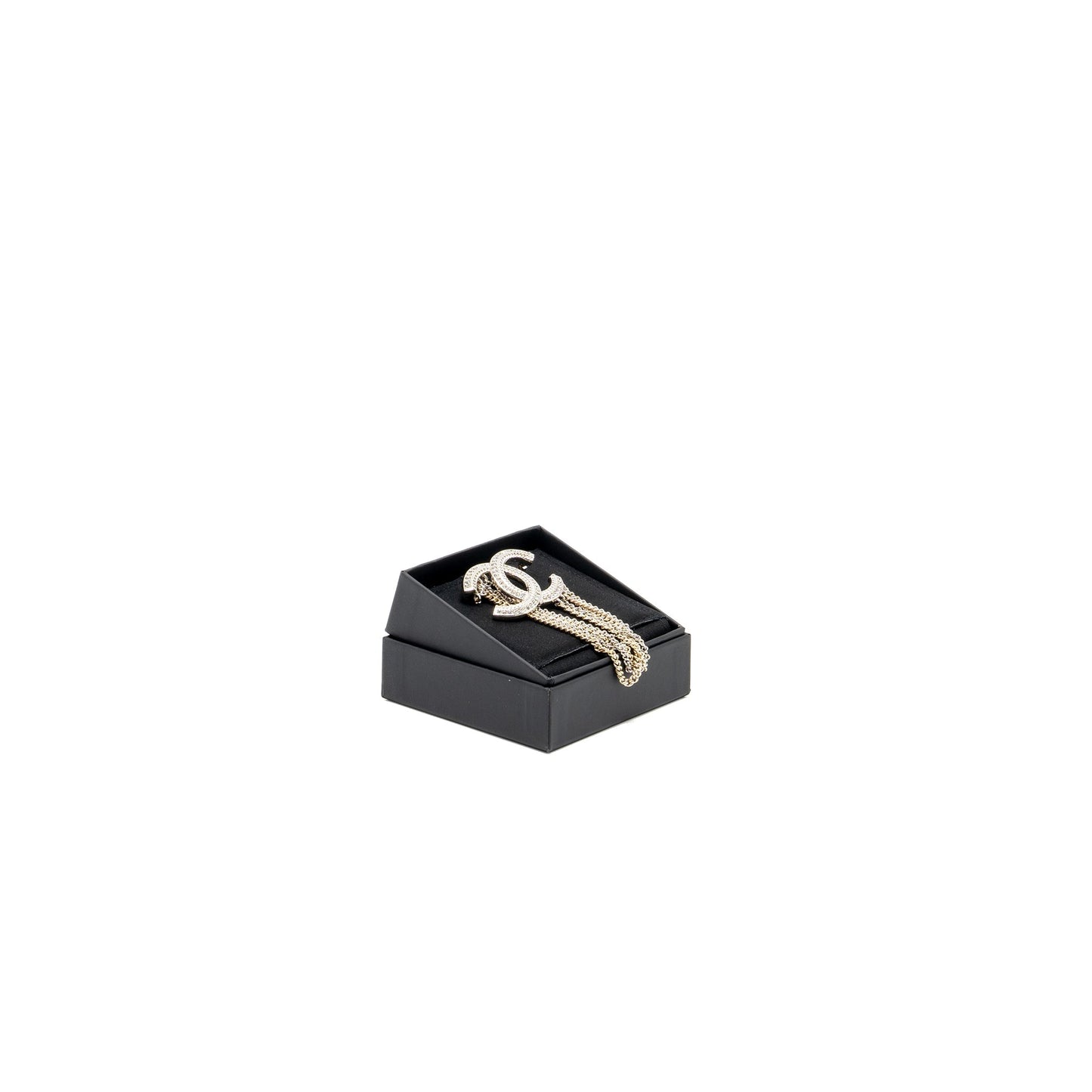 Chanel Chains Drop CC Logo Brooch Crystal Silver/Light Gold Tone