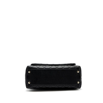Chanel Medium Coco Handle Flap Bag Lizard Embossed Handle Caviar Black LGHW