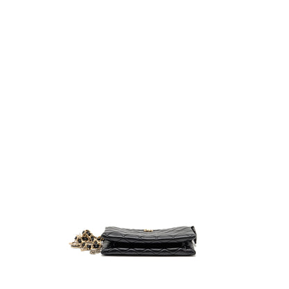 Chanel Coco Charms Chain Quilted Pouch Bag Lambskin Black LGHW